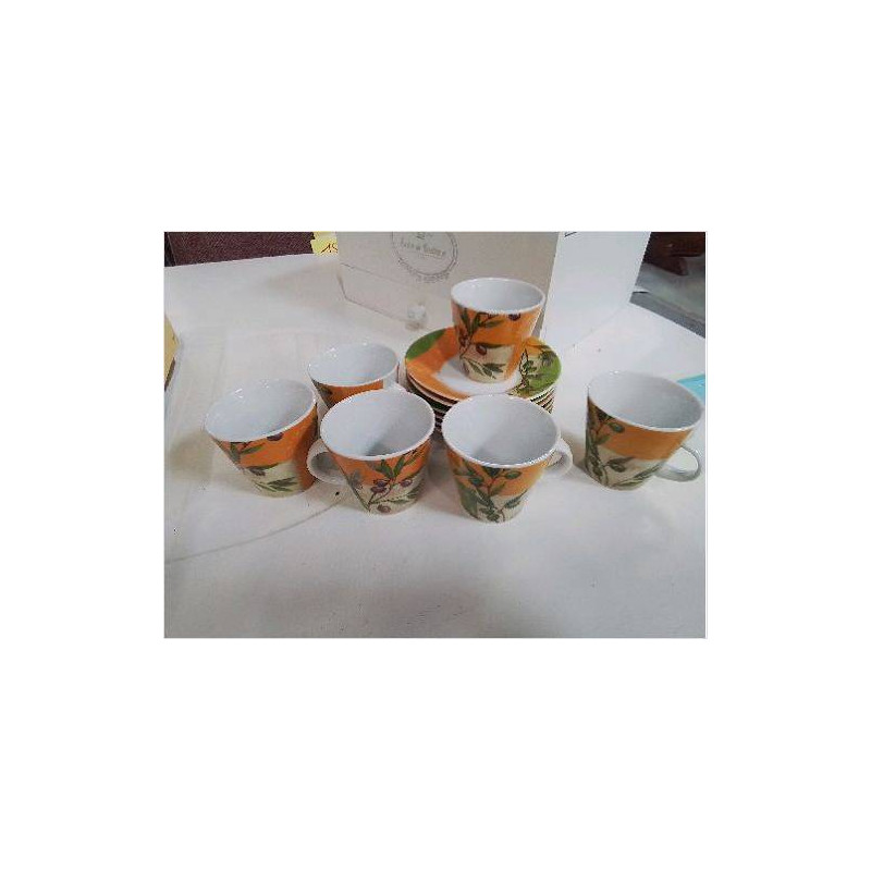 ENSEMBLE DE 6 TASSES ET SOUS TASSES DÉCO OLIVES 