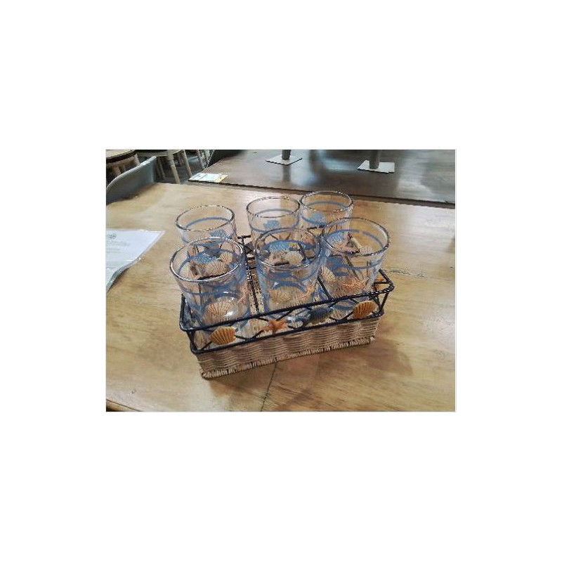 LOT 6 VERRES COQUILLAGES PANIER