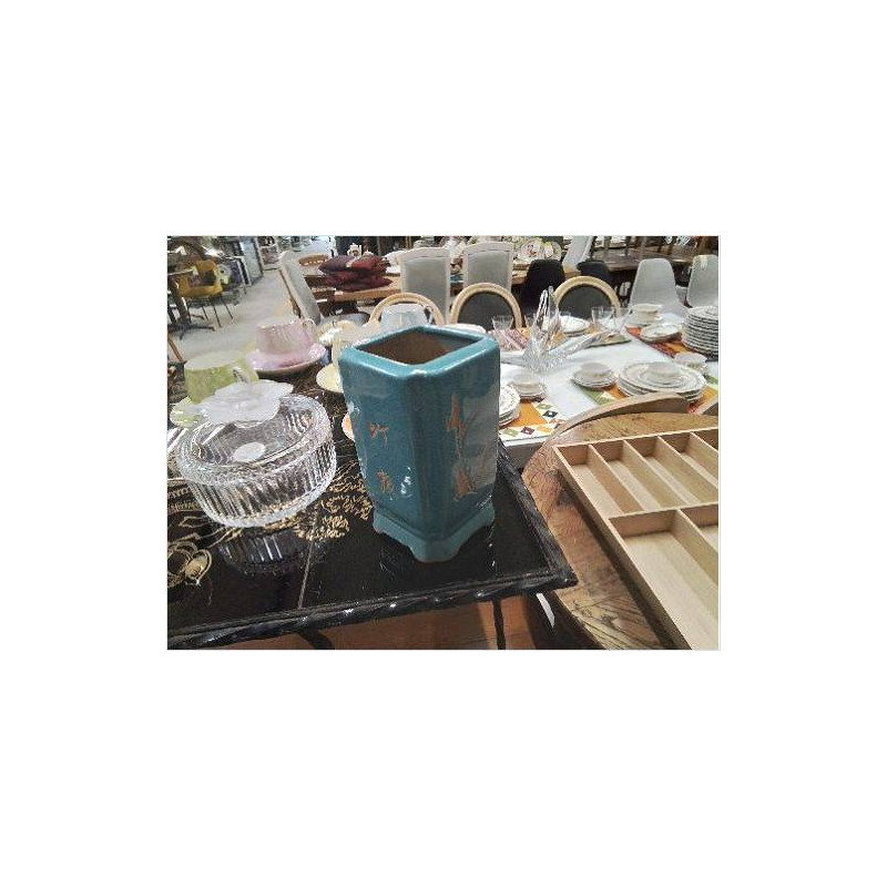 VASE BLEU MOTIF JAPONAIS 