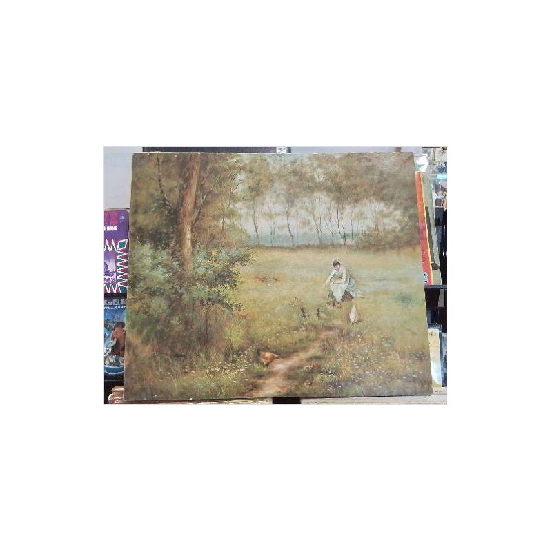 TOILE PAYSAGE FEMME ASSISE AVEC POULES