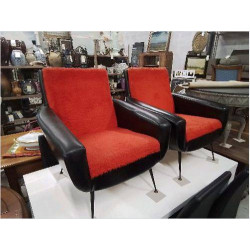 FAUTEUIL SKAI NOIR ROUGE AN 60