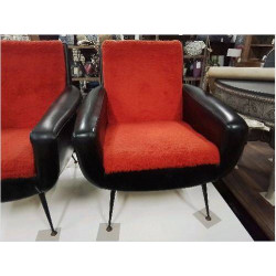 FAUTEUIL SKAI NOIR ROUGE AN 60