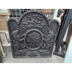 PLAQUE CHEMINÉE DÉCOR LIONS CONTRECOEUR  FONTE LOUIS XVI  90/77CM