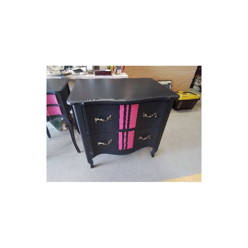 COMMODE 2 TIROIRS NOIR ET ROSE
