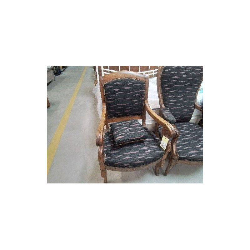 FAUTEUIL NOYER + REPOSE PIED NOIR MAUVE
