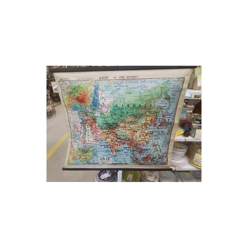 CARTE SUR TISSU ASIE PAR J.BRUNHES