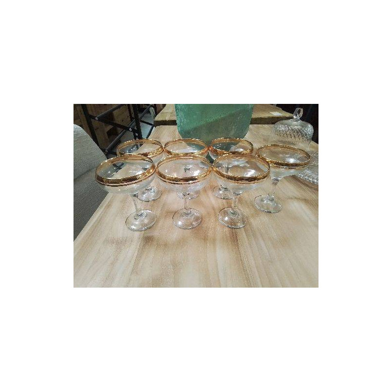 LOT 7 COUPES VERRES DECOR DORE