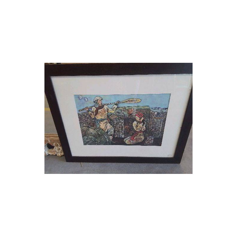 CADRE ENCRE ET PASTEL COUPLE ASIATIQUE