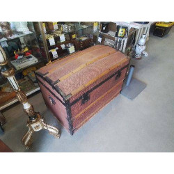 MALLE ANCIENNE BOIS  TOILE DE JUTE