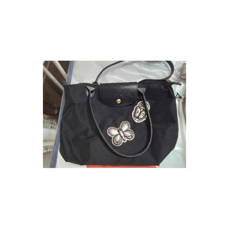 SAC NOIR LONGCHAMP DECO PAPILLON GRIS