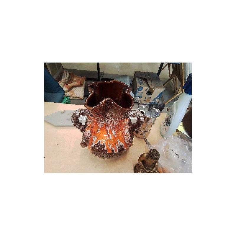 VASE VALLAURIS ORANGE MARRON 2 ANSES
