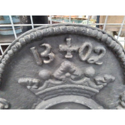 PLAQUE CHEMINÉE DÉCOR LIONS CONTRECOEUR  FONTE LOUIS XVI  90/77CM
