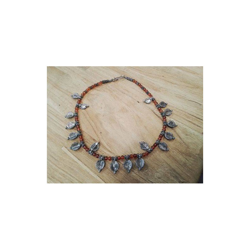 COLLIER RAS DE COU PIERRES PENDENTIFS ARGENT