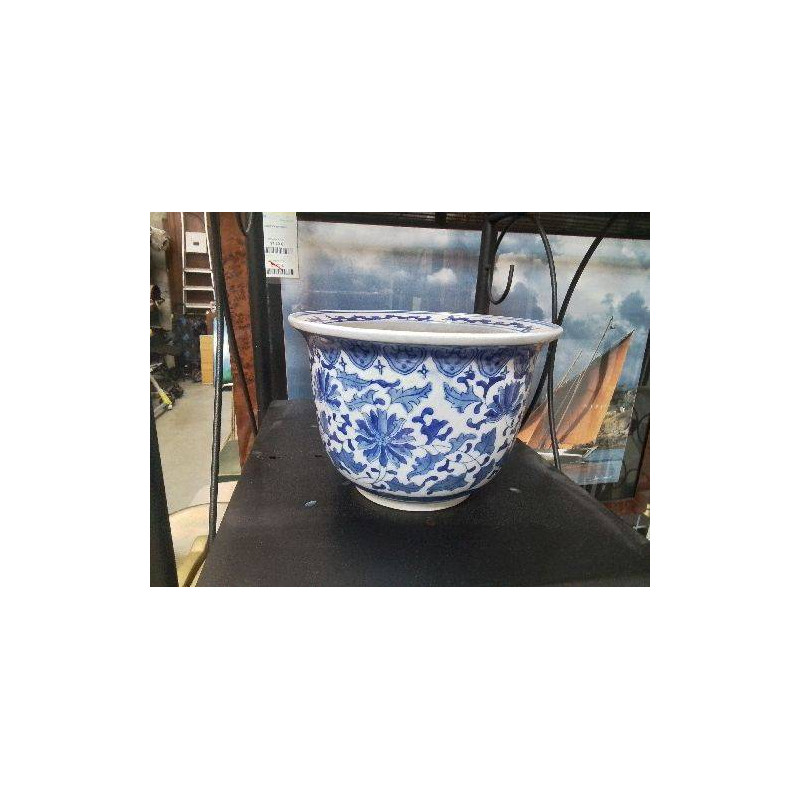 CACHE POT FAIENCE BLEU BLANC 