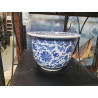 CACHE POT FAIENCE BLEU BLANC 