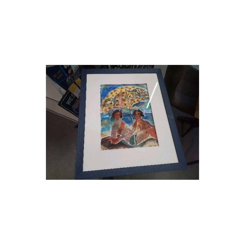 TABLEAU FEMMES PLAGE PARASOL   ED RIGHETTI 