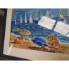 TABLEAU TOUR BLEU GM PLAGE PARASOLS BATEAUX ED RIGHETTI