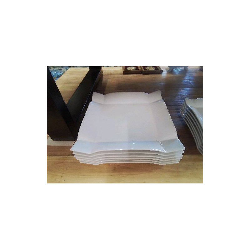 LOT DE 6 ASSIETTES CARRÉES BLANC BORD PLIÉ 