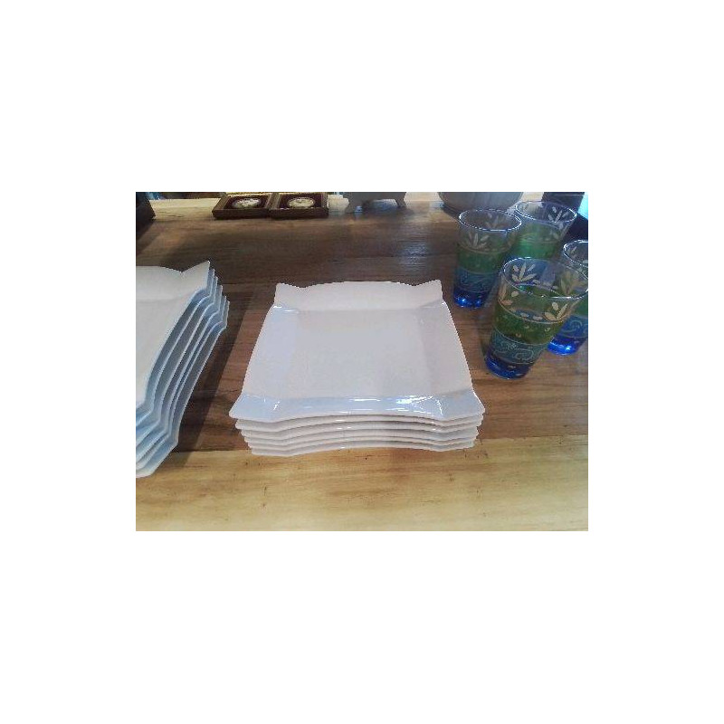 LOT DE 6 ASSIETTES À DESSERT CARRÉES BLANC BORD PLIÉ 
