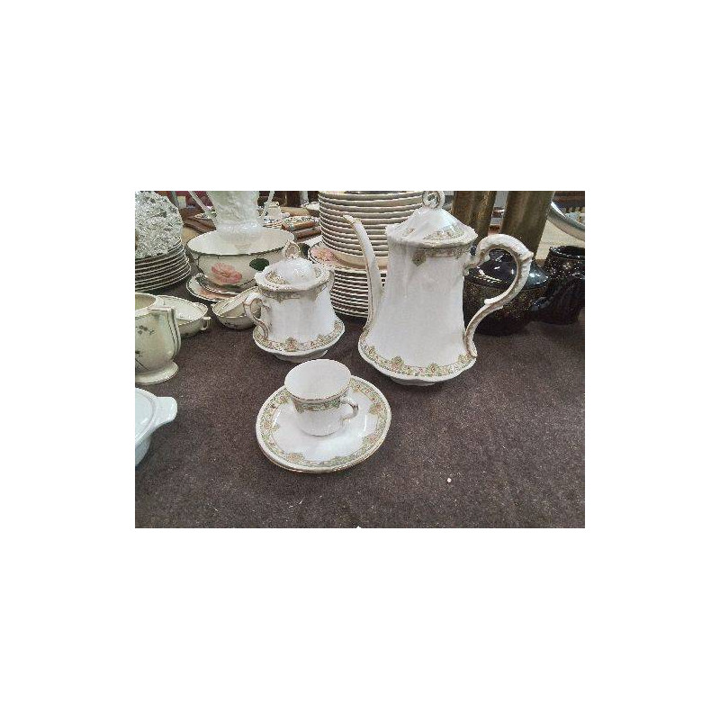ENS PORCELAINE LIMOGES DECOR VERT ROSE