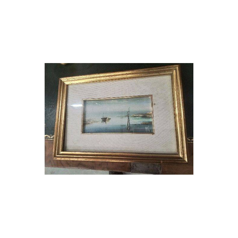 PEINTURE BATEAU VENISE TOUR DORÉ TISSU BEIGE