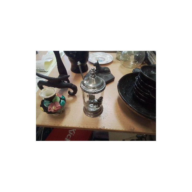 VERRE A MOUTARDE+CUILLÈRE ETAIN 