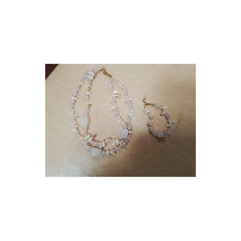 PARURE COLLIER DOUBLE RANG + BRACELET PIERRES NATURELLES