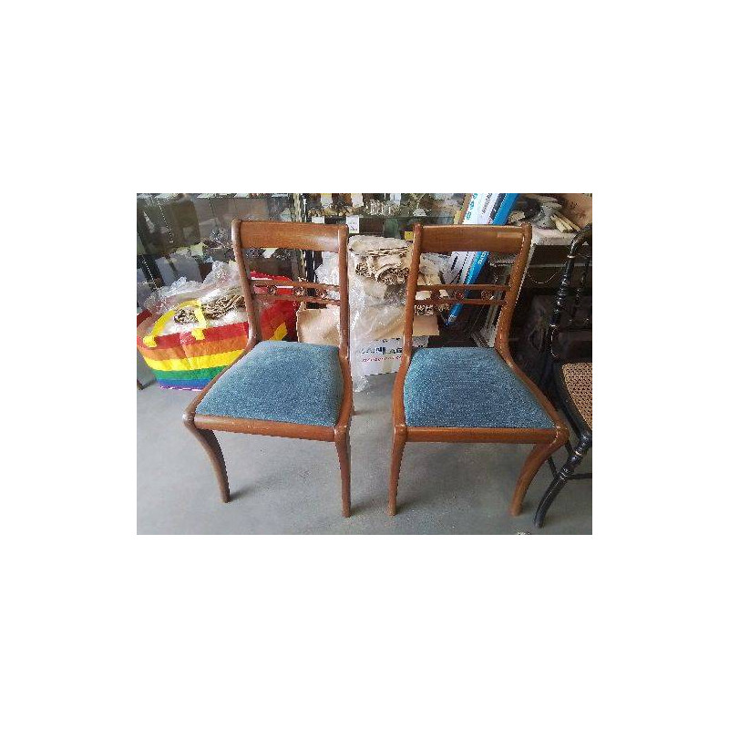 CHAISE BOIS ASSISE TISSU BLEU 