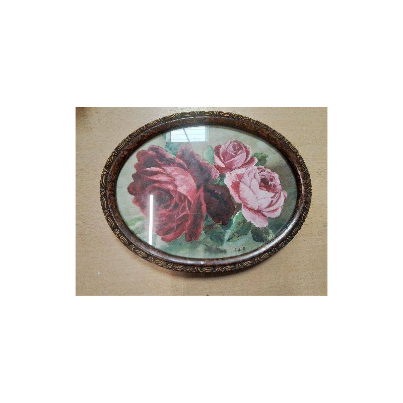 CADRE OVALE ANC FLEURS ROSES