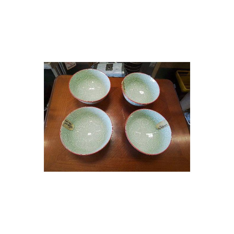 LOT 4 BOLS FAIENCE DECOR ASIATIQUE BLANC VERT