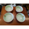 LOT 4 BOLS FAIENCE DECOR ASIATIQUE BLANC VERT