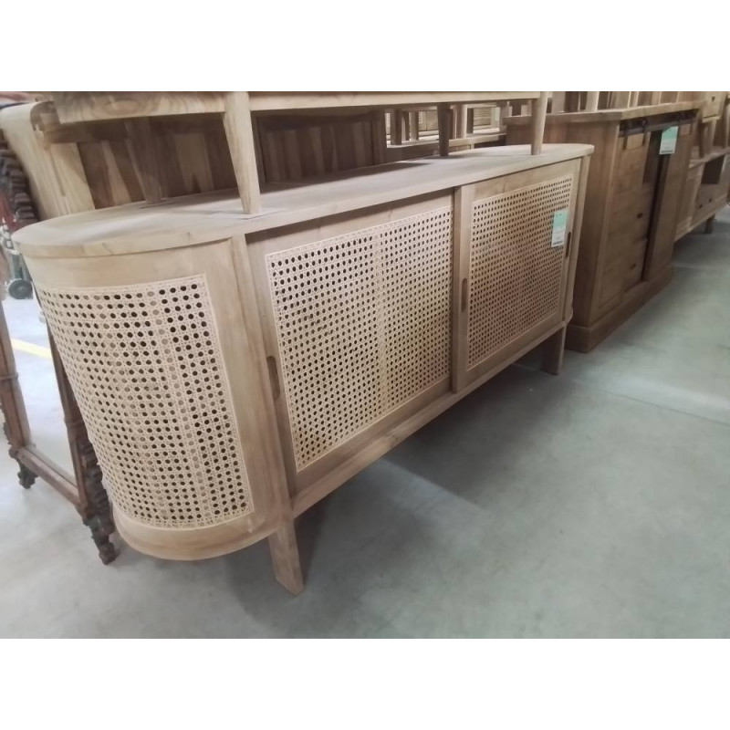 BUFFET OVALE TECK ROTIN 2 PORTES 180/45/HT 80 CM