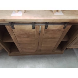 CANIND03-MEUBLE TECK 2 PORTES 3 TIROIRS 120/45/HT 90 CM