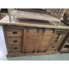 ME608-MEUBLE TECK METAL PORTES TIROIRS 138/40/89 CM