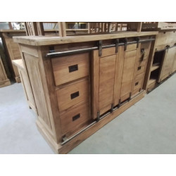 ME608-MEUBLE TECK METAL PORTES TIROIRS 138/40/89 CM