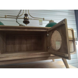 DN214-ENFILADE TECK ROTIN 2 PORTES 4 TIROIRS 145/45/HT 60 CM