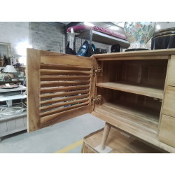 DN203-BUFFET TECK PORTES PERSIENNES 150/45/HT 70CM
