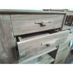 DN 210 MEUBLE TECK 2 PORTES 3 TIROIRS PIEDS CROISES 150/45/65 CM