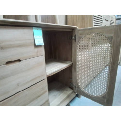 DN08-MEUBLE TECK ROTIN 4 TIROIRS / PORTE 90/45/HT 100CM