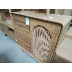 DN08-MEUBLE TECK ROTIN 4 TIROIRS / PORTE 90/45/HT 100CM