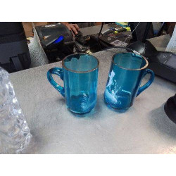 DUO TASSES BLEU ÉMAILLÉ BLANC