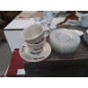 LOT 2 TASSES SOUCOUPES GRES FLEURS BLEUES