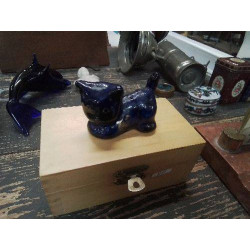 FIGURINE CHAT BLEU DORÉ 