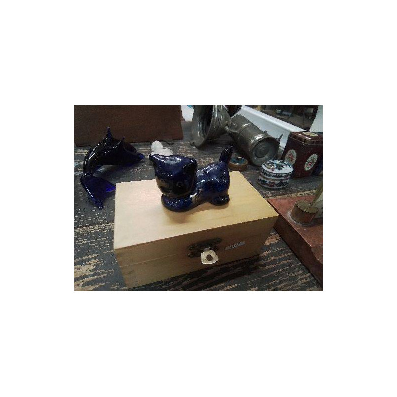 FIGURINE CHAT BLEU DORÉ 