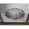 CADRE DESSIN 1878 MONTAGNES MAISONS 