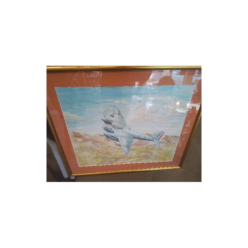 TABLEAU GOUACHE AVION BIMOTEURS 