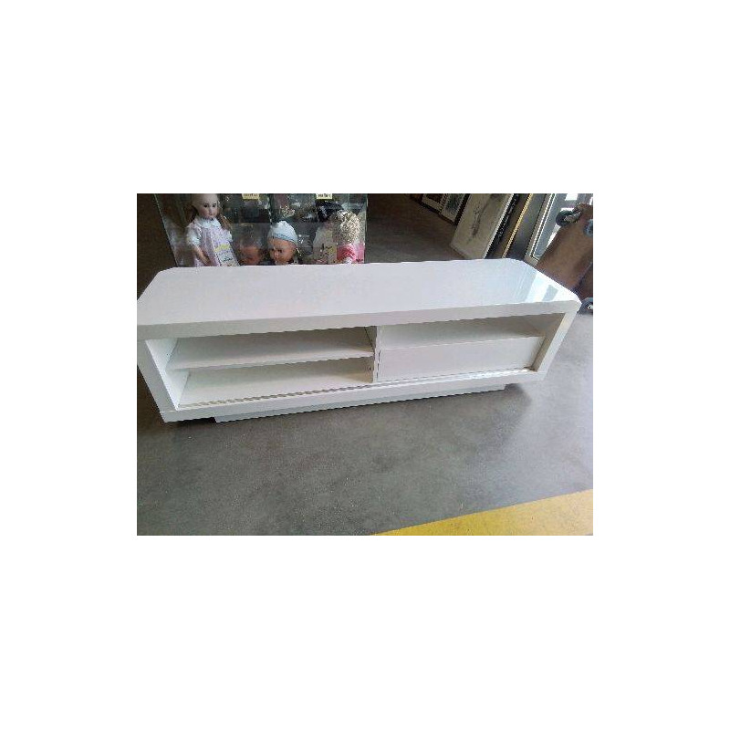MEUBLE TV HIFI LAQUE BLANC GIROIR  140/42/HT45 CM