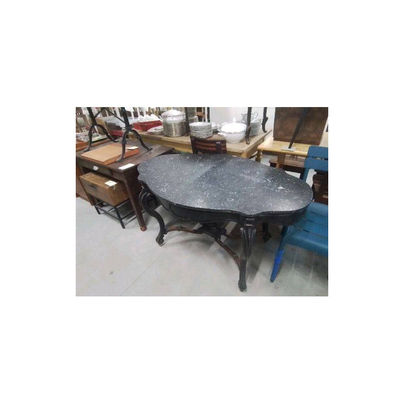 TABLE GUERIDON 2T MARBRE RESTAURÉ NOIR 80 X 128