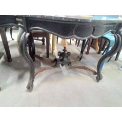 TABLE GUERIDON 2T MARBRE RESTAURÉ NOIR 80 X 128