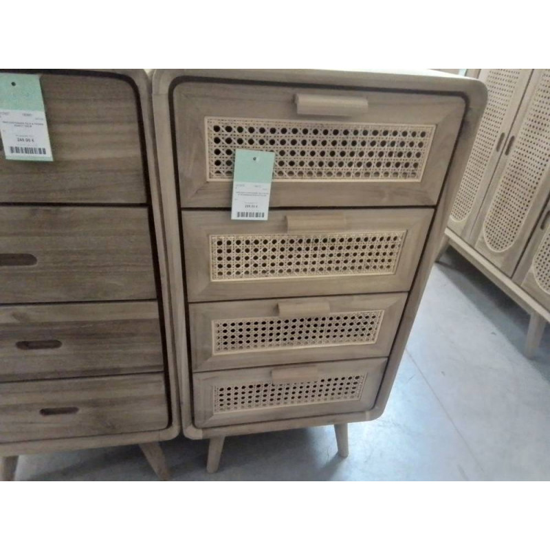 18/SCAND1-CHIFFONNIER TECK ROTIN 4T SCANDINAVE 50*40*HT100 CM
